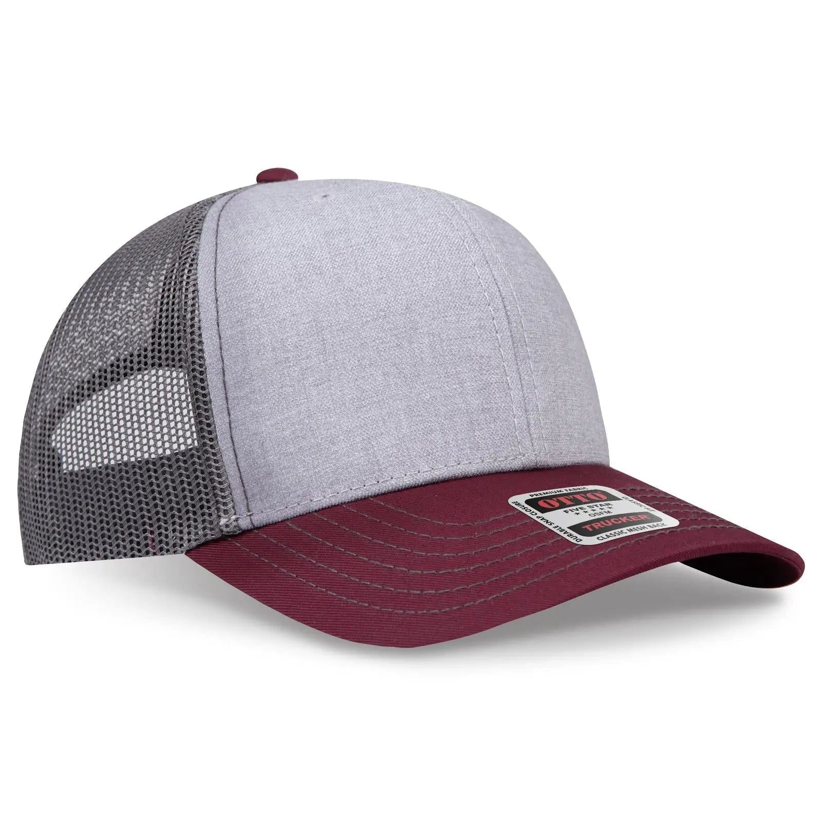 OTTO 112-1 6 Panel Mid Profile Mesh Back Trucker Cap - Mrn/H.Gry/Ch.Gry - Mrn/H.Gry/Ch.Gry / 7 3/8’’ - 7 5/8’’