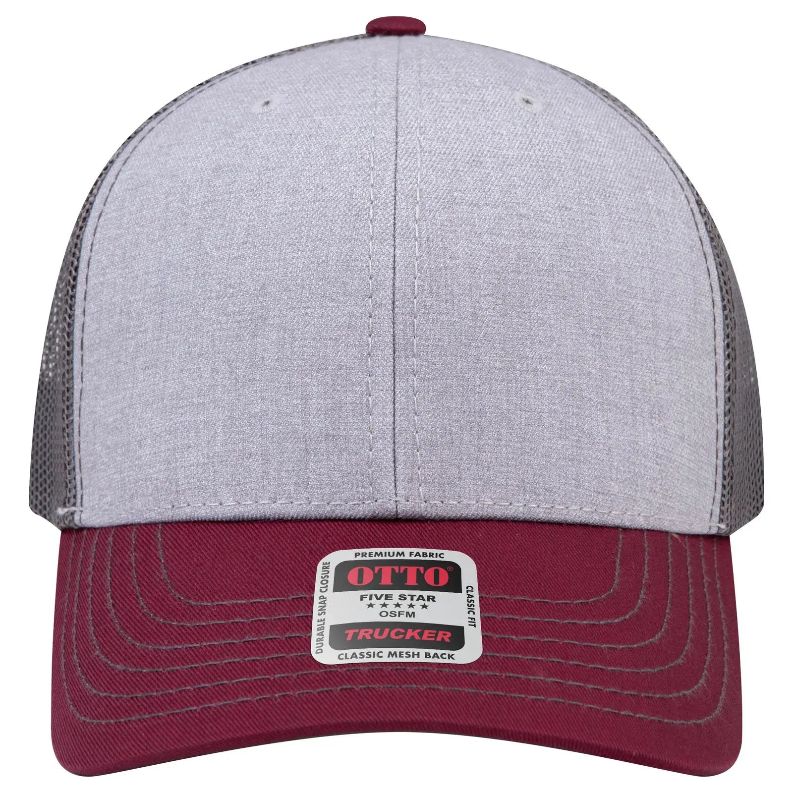 OTTO 112-1 6 Panel Mid Profile Mesh Back Trucker Cap - Mrn/H.Gry/Ch.Gry - Mrn/H.Gry/Ch.Gry / 7 3/8’’ - 7 5/8’’