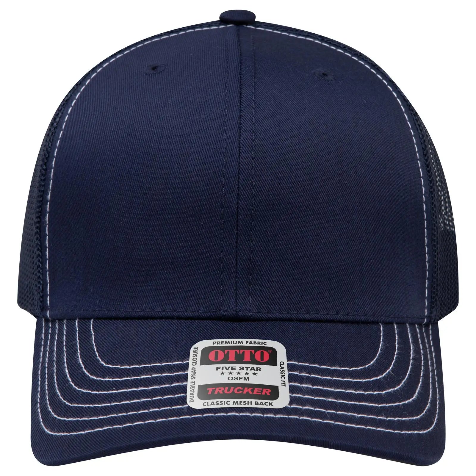 OTTO 112-1 6 Panel Mid Profile Mesh Back Trucker Cap - Navy - Navy / 7 3/8’’ - 7 5/8’’