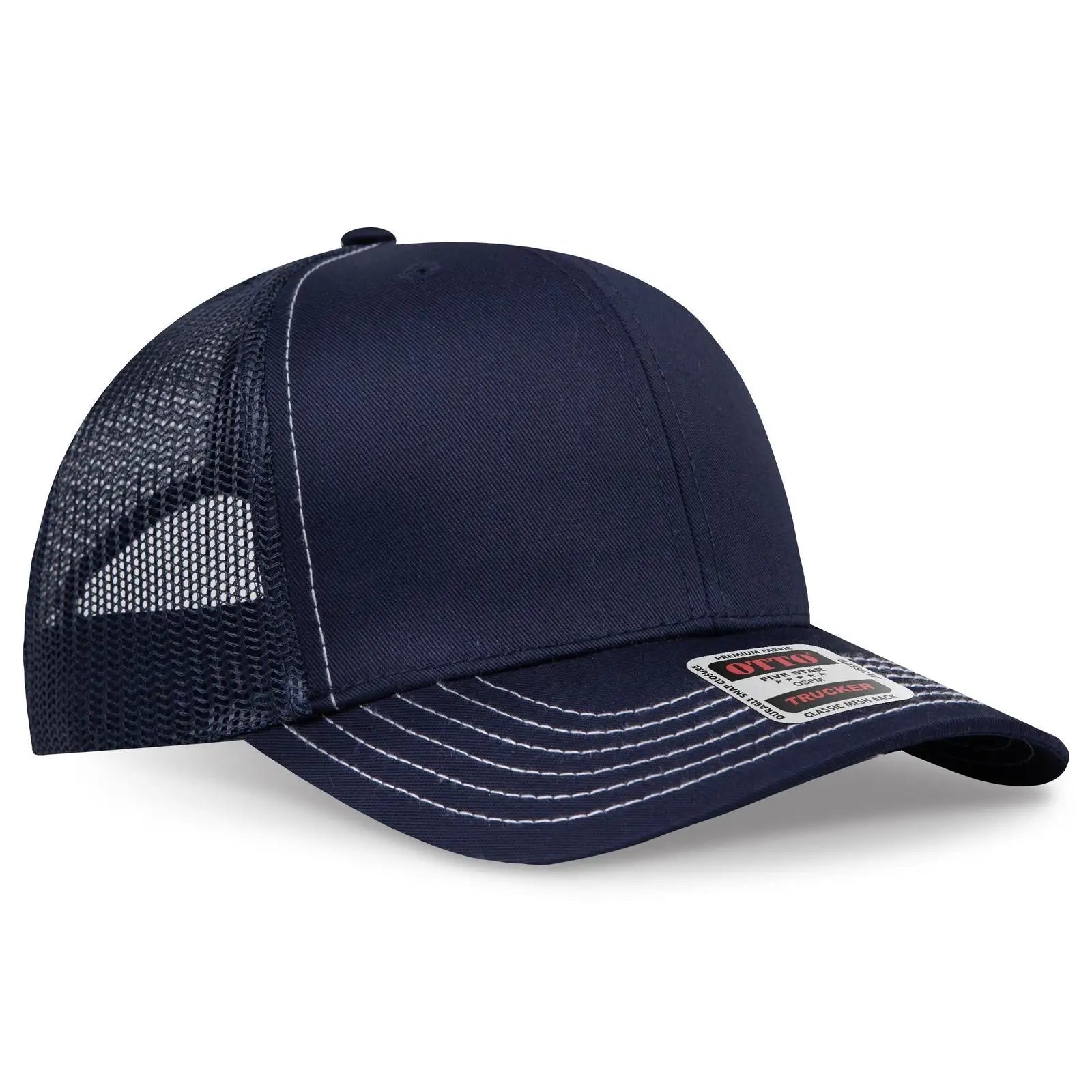 OTTO 112-1 6 Panel Mid Profile Mesh Back Trucker Cap - Navy - Navy / 7 3/8’’ - 7 5/8’’