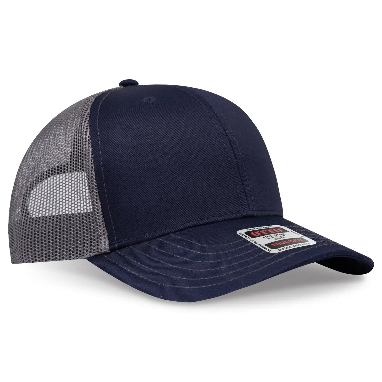 OTTO 112-1 6 Panel Mid Profile Mesh Back Trucker Cap - Nvy/Nvy/Ch.Gry - Nvy/Nvy/Ch.Gry / 7 3/8’’ - 7 5/8’’
