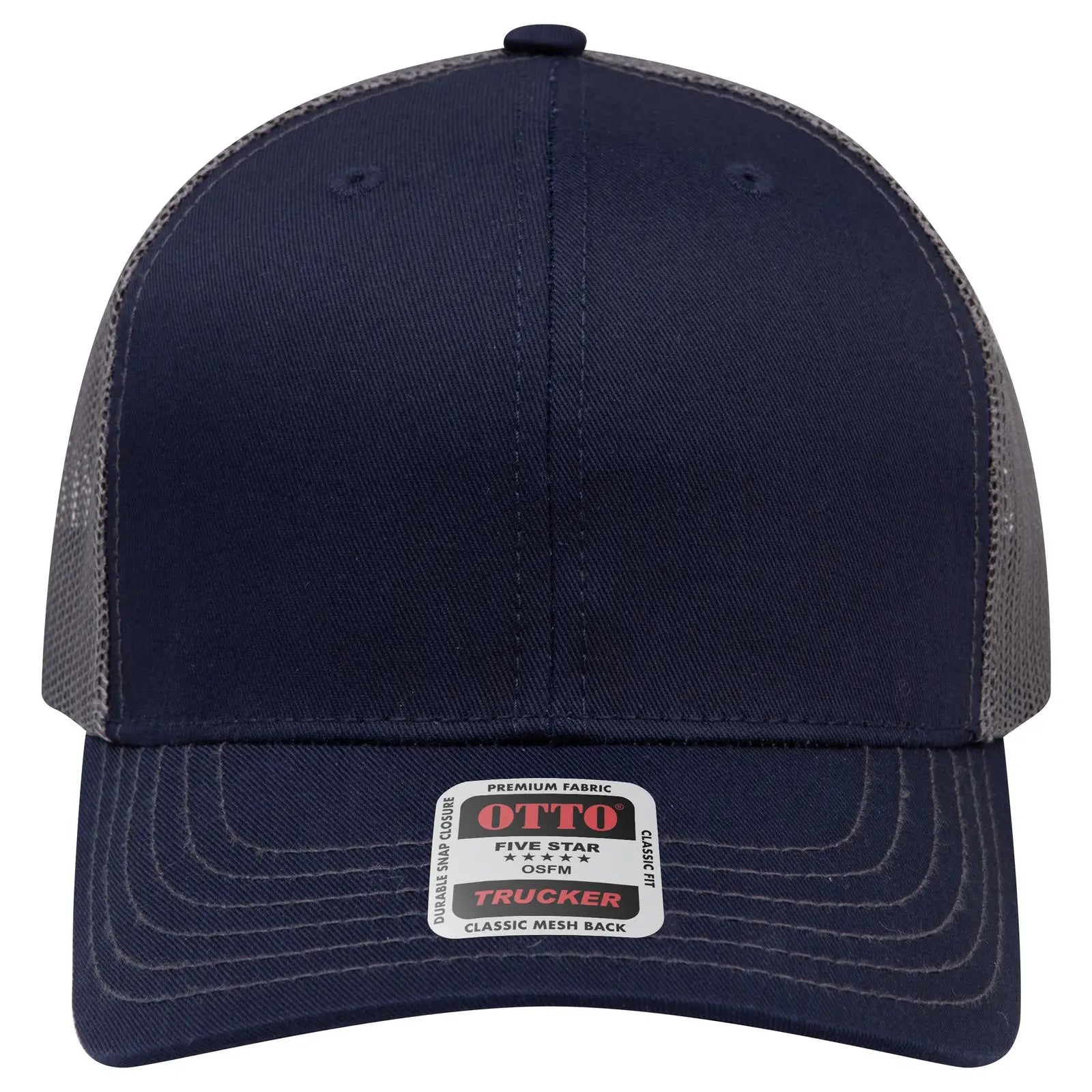 OTTO 112-1 6 Panel Mid Profile Mesh Back Trucker Cap - Nvy/Nvy/Ch.Gry - Nvy/Nvy/Ch.Gry / 7 3/8’’ - 7 5/8’’