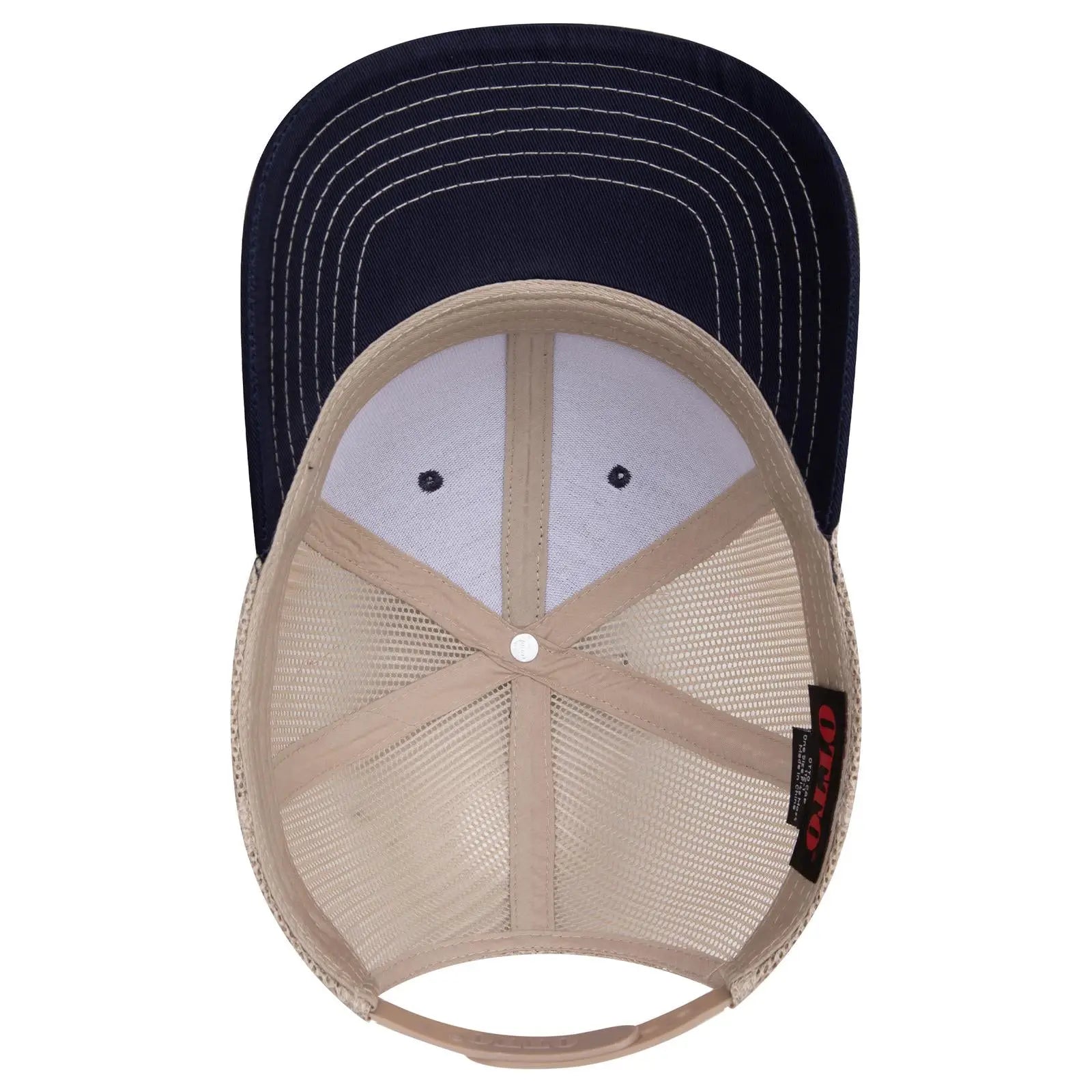 OTTO 112-1 6 Panel Mid Profile Mesh Back Trucker Cap - Nvy/Nvy/Kha - Nvy/Nvy/Kha / 7 3/8’’ - 7 5/8’’