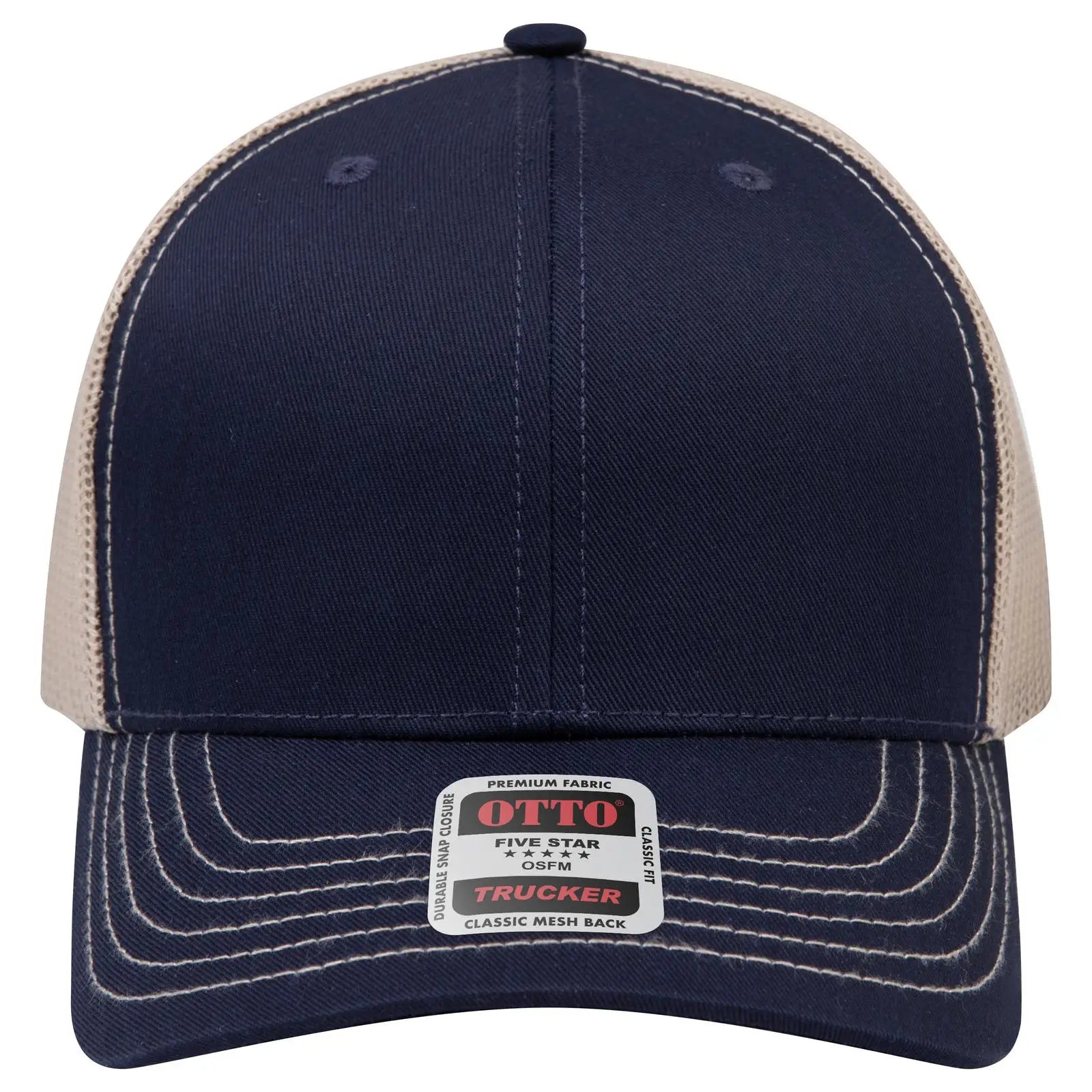 OTTO 112-1 6 Panel Mid Profile Mesh Back Trucker Cap - Nvy/Nvy/Kha - Nvy/Nvy/Kha / 7 3/8’’ - 7 5/8’’