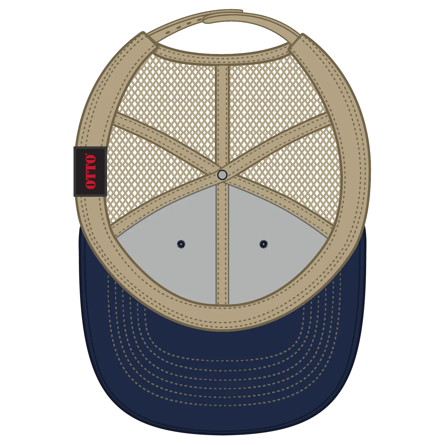 OTTO 112-1 6 Panel Mid Profile Mesh Back Trucker Cap - Nvy/Nvy/Kha - Nvy/Nvy/Kha / 7 3/8’’ - 7 5/8’’