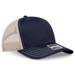 OTTO 112-1 6 Panel Mid Profile Mesh Back Trucker Cap - Nvy/Nvy/Kha - Nvy/Nvy/Kha / 7 3/8’’ - 7 5/8’’