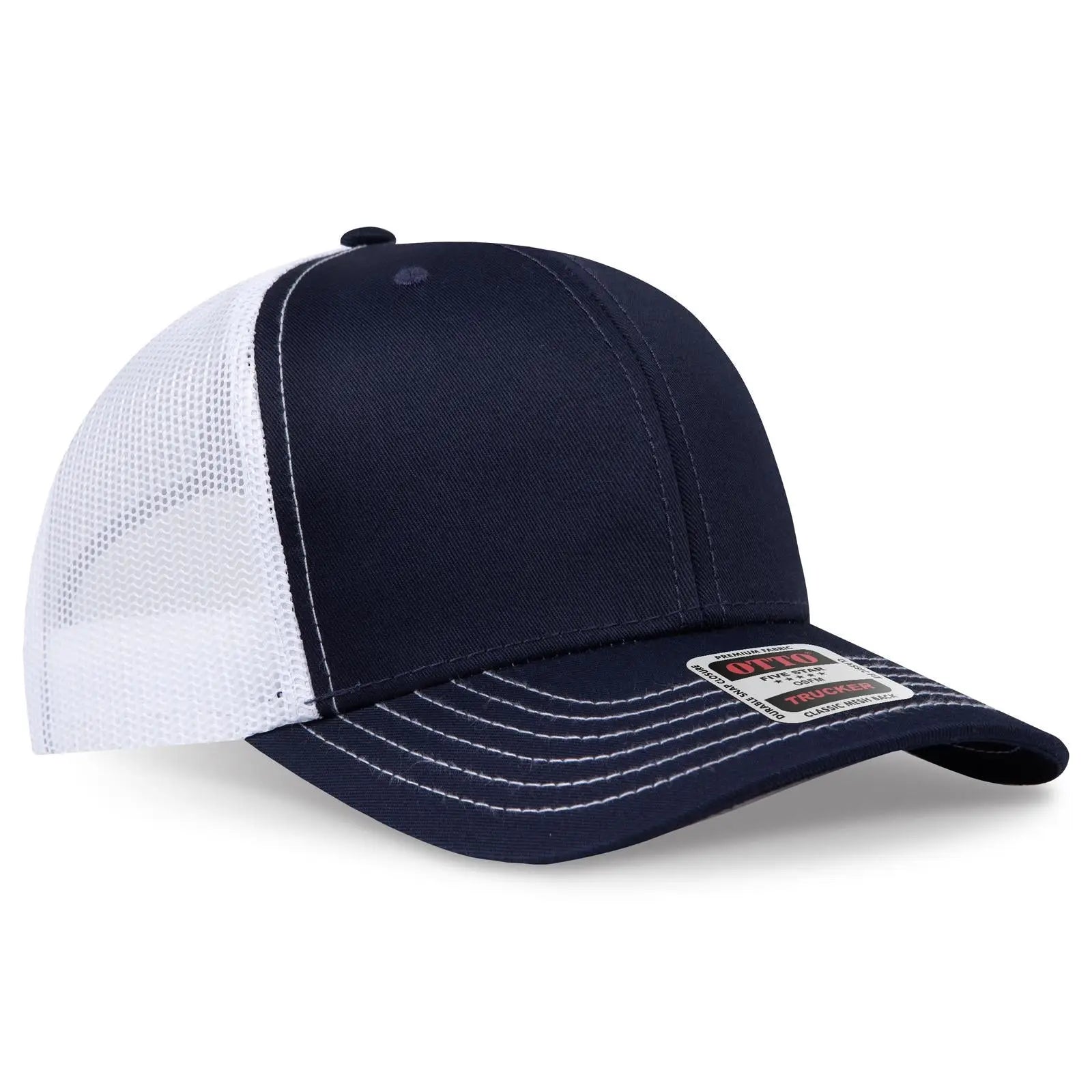 OTTO 112-1 6 Panel Mid Profile Mesh Back Trucker Cap - Nvy/Nvy/Wht