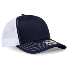 OTTO 112-1 6 Panel Mid Profile Mesh Back Trucker Cap - Nvy/Nvy/Wht