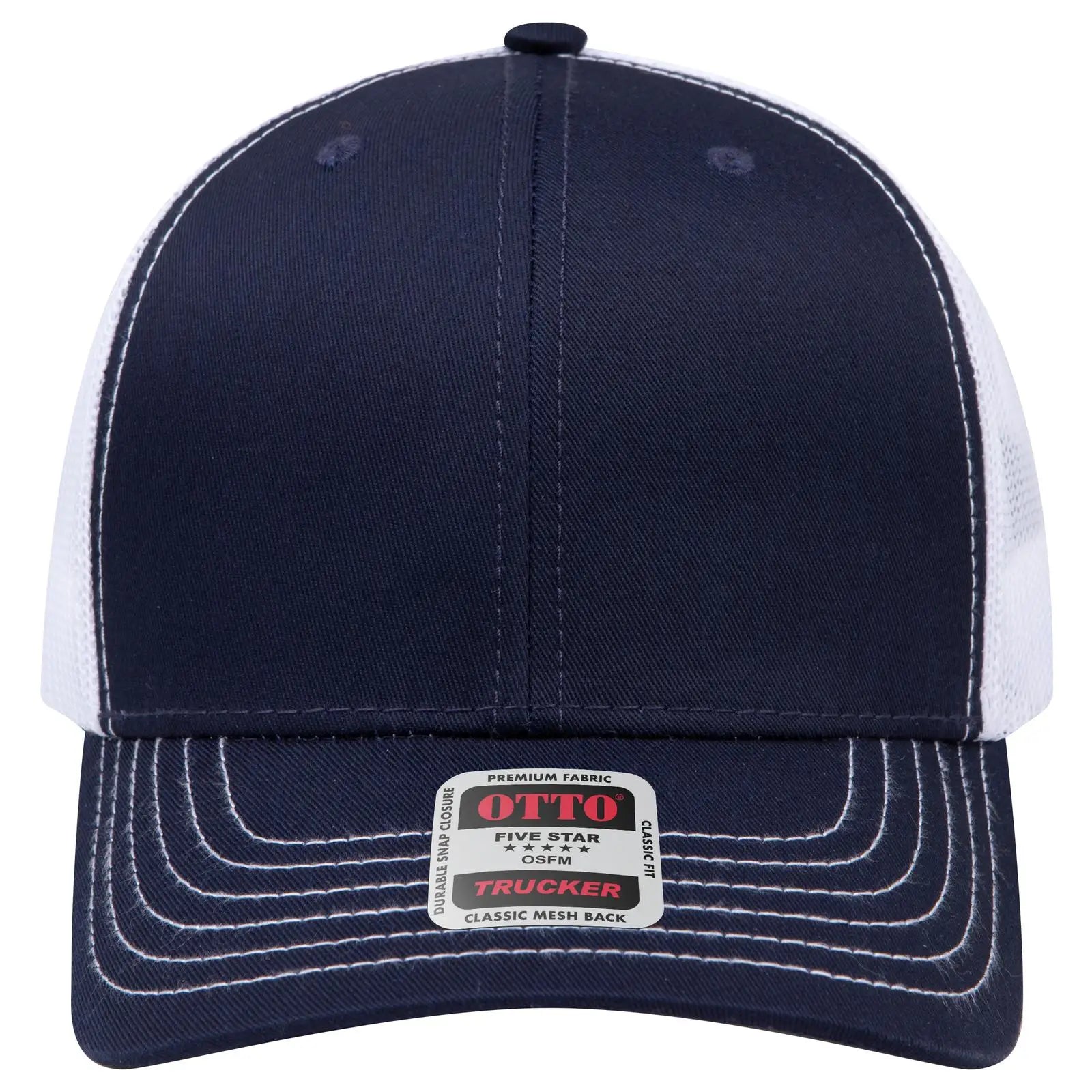 OTTO 112-1 6 Panel Mid Profile Mesh Back Trucker Cap - Nvy/Nvy/Wht
