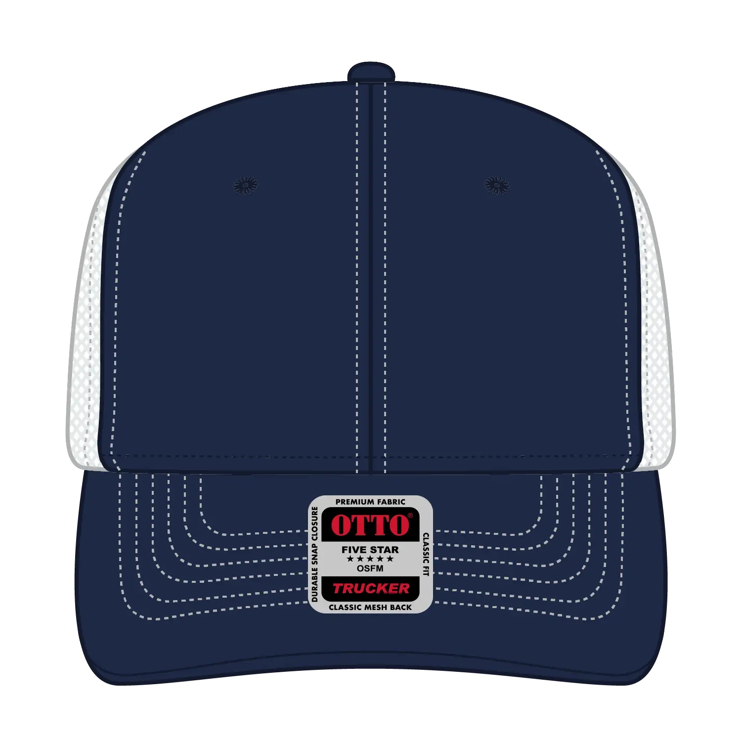OTTO 112-1 6 Panel Mid Profile Mesh Back Trucker Cap - Nvy/Nvy/Wht - Nvy/Nvy/Wht / 7 3/8’’ - 7 5/8’’
