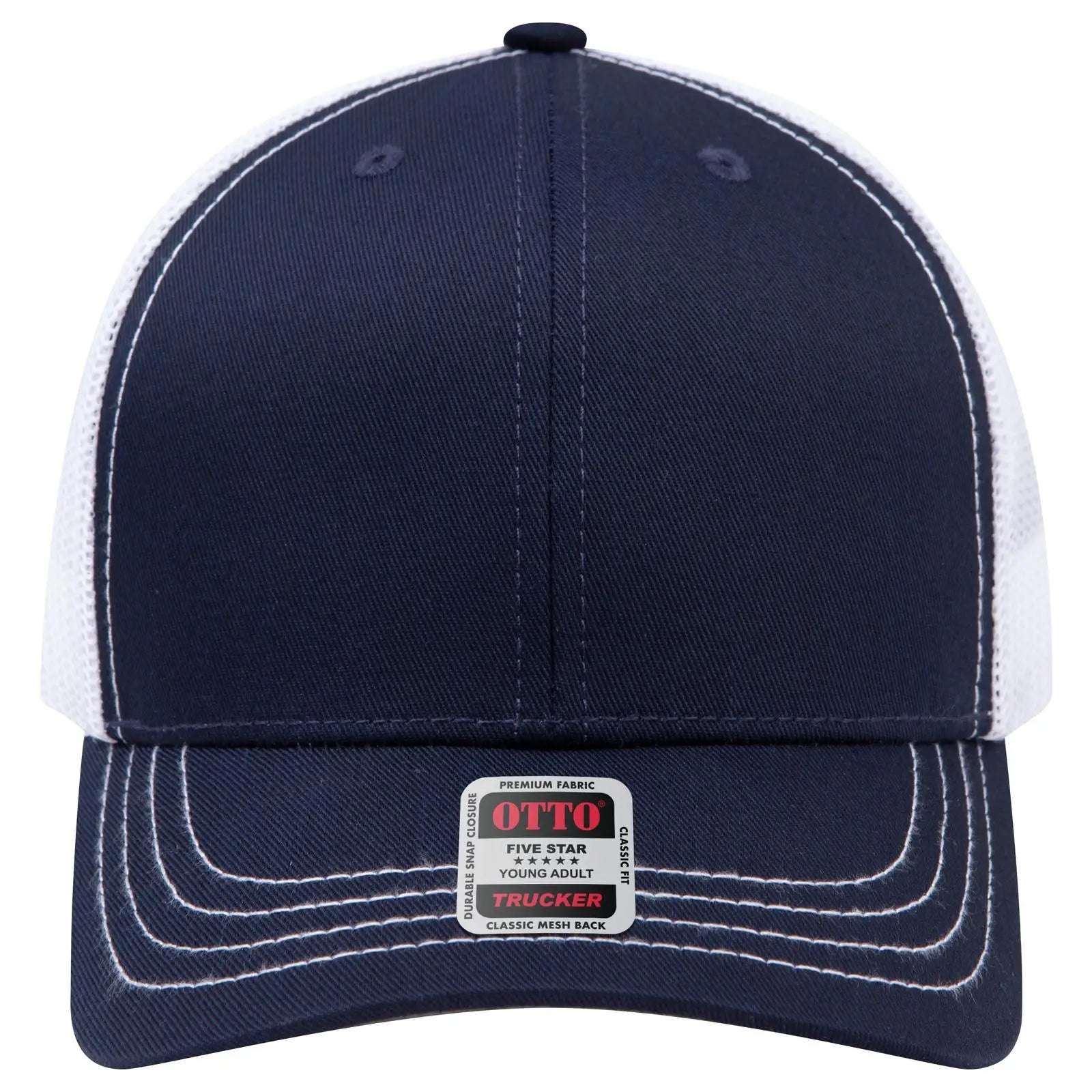OTTO 112-1 6 Panel Mid Profile Mesh Back Trucker Cap - Nvy/Nvy/Wht