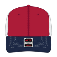 OTTO 112-1 6 Panel Mid Profile Mesh Back Trucker Cap - Nvy/Red/Wht - Nvy/Red/Wht / 7 3/8’’ - 7 5/8’’