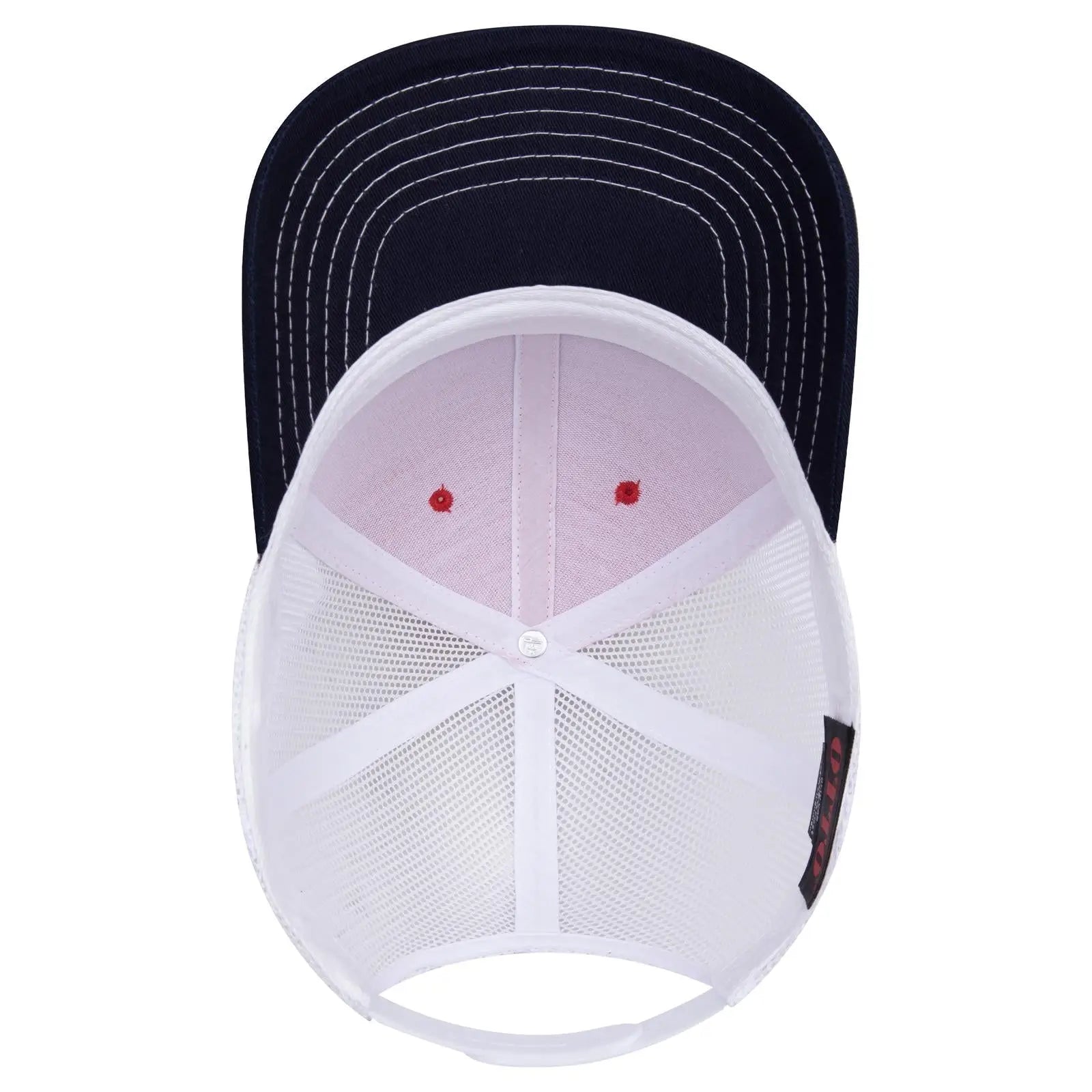 OTTO 112-1 6 Panel Mid Profile Mesh Back Trucker Cap - Nvy/Red/Wht - Nvy/Red/Wht / 7 3/8’’ - 7 5/8’’