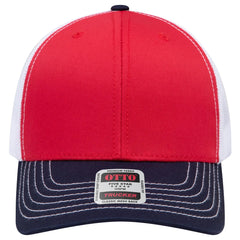 OTTO 112-1 6 Panel Mid Profile Mesh Back Trucker Cap - Nvy/Red/Wht - Nvy/Red/Wht / 7 3/8’’ - 7 5/8’’