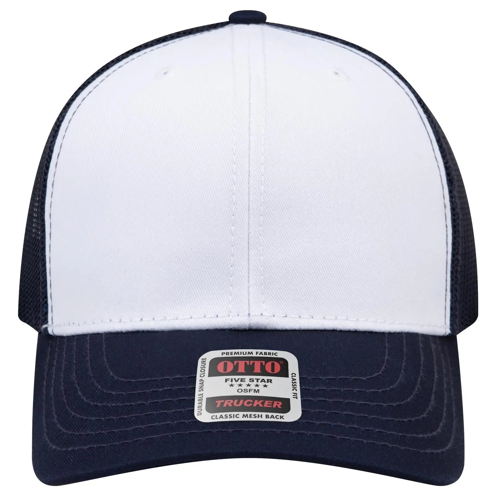 OTTO 112-1 6 Panel Mid Profile Mesh Back Trucker Cap - Nvy/Wht/Nvy - Nvy/Wht/Nvy / 7 3/8’’ - 7 5/8’’