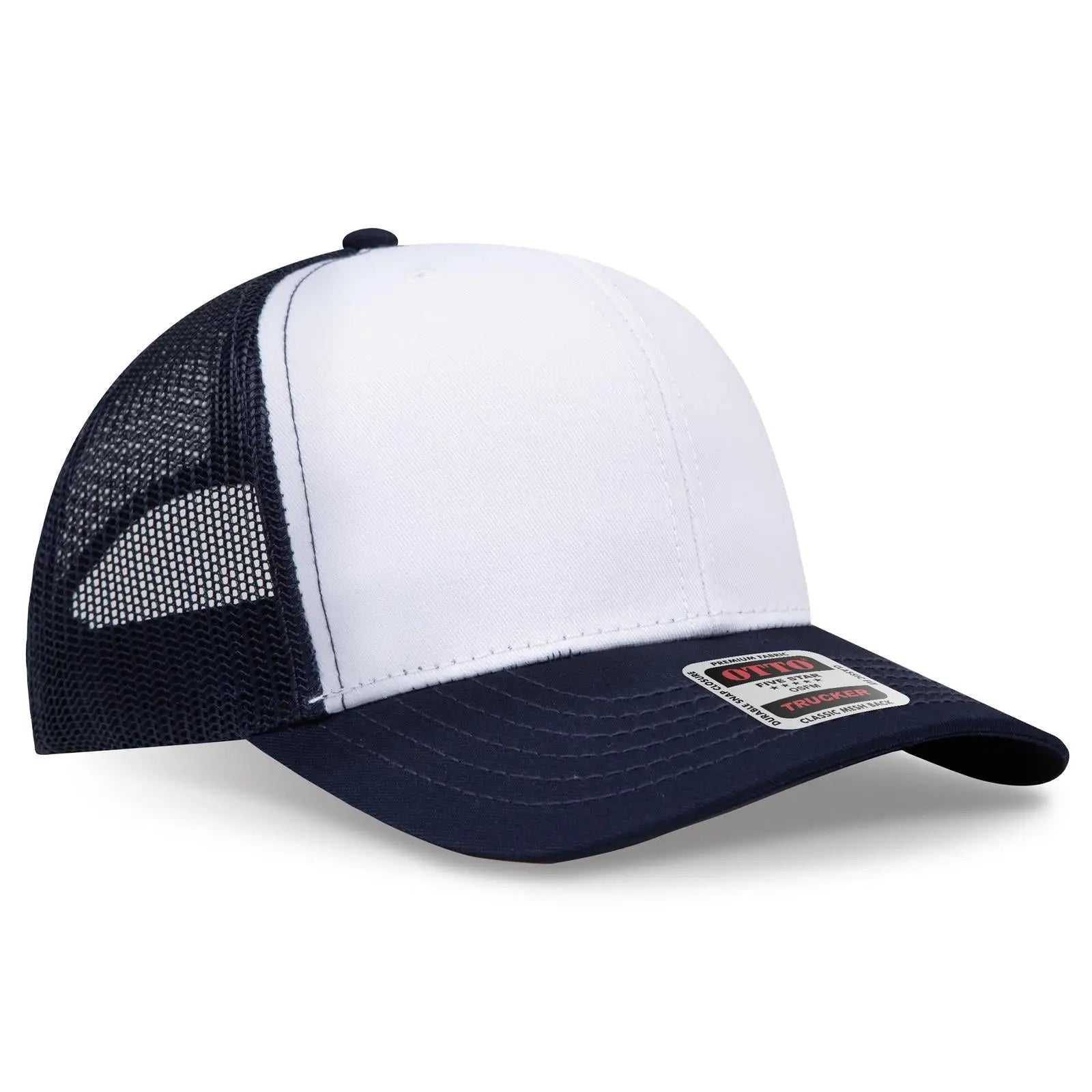 OTTO 112-1 6 Panel Mid Profile Mesh Back Trucker Cap - Nvy/Wht/Nvy - Nvy/Wht/Nvy / 7 3/8’’ - 7 5/8’’