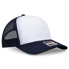 OTTO 112-1 6 Panel Mid Profile Mesh Back Trucker Cap - Nvy/Wht/Nvy - Nvy/Wht/Nvy / 7 3/8’’ - 7 5/8’’