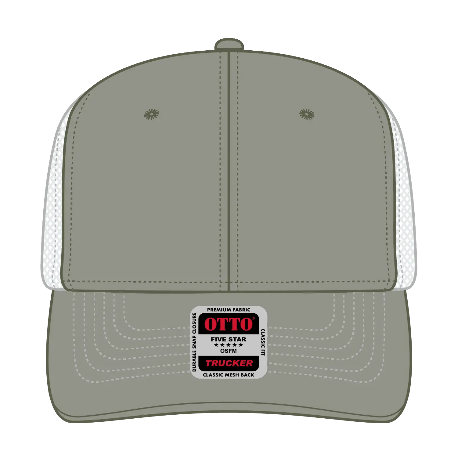 OTTO 112-1 6 Panel Mid Profile Mesh Back Trucker Cap - Ol.Grn/Ol.Grn/Wht - Ol.Grn/Ol.Grn/Wht / 7 3/8’’ - 7 5/8’’