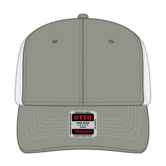 OTTO 112-1 6 Panel Mid Profile Mesh Back Trucker Cap - Ol.Grn/Ol.Grn/Wht - Ol.Grn/Ol.Grn/Wht / 7 3/8’’ - 7 5/8’’