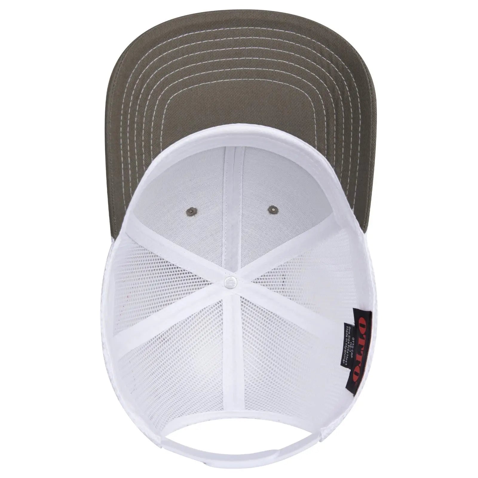 OTTO 112-1 6 Panel Mid Profile Mesh Back Trucker Cap - Ol.Grn/Ol.Grn/Wht - Ol.Grn/Ol.Grn/Wht / 7 3/8’’ - 7 5/8’’
