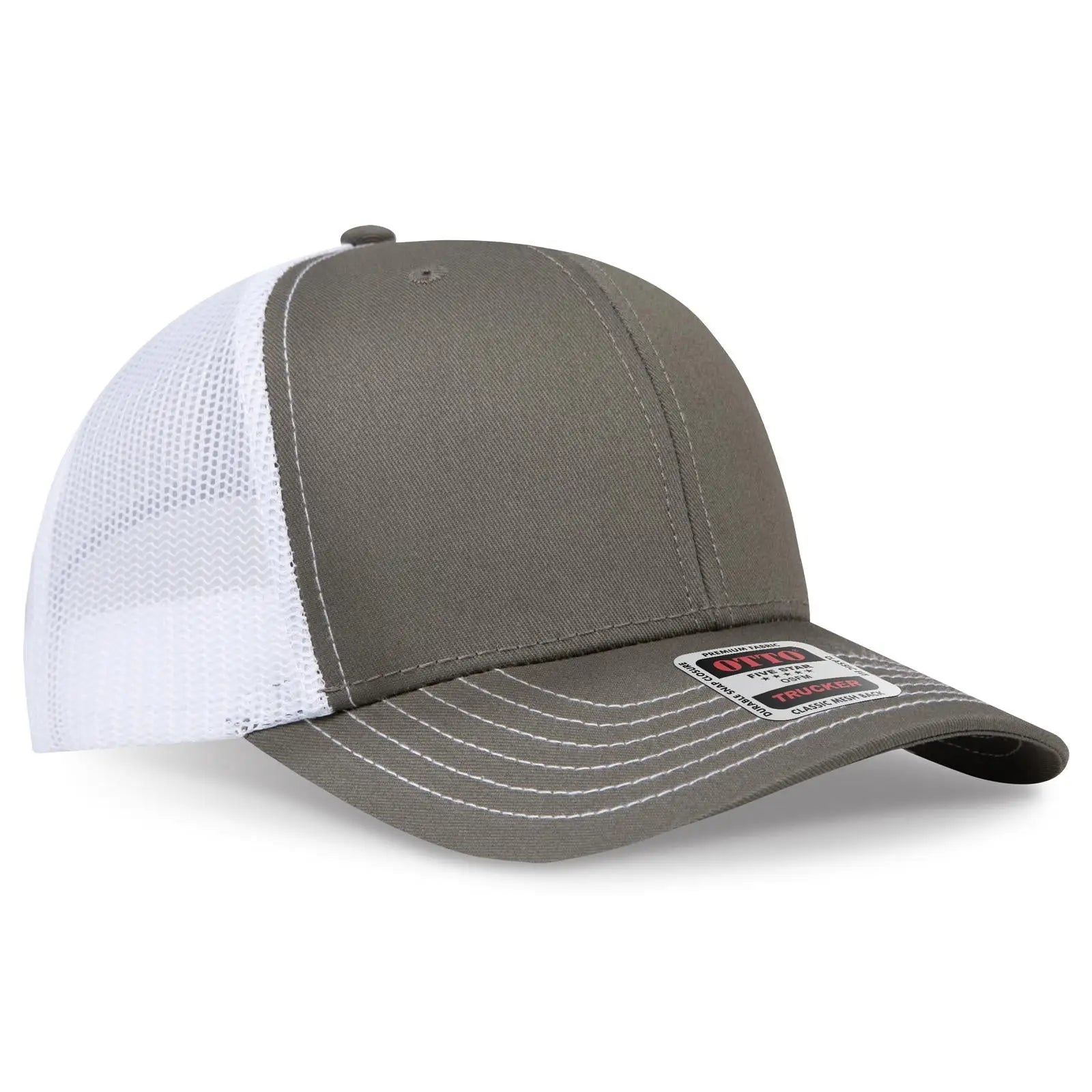 OTTO 112-1 6 Panel Mid Profile Mesh Back Trucker Cap - Ol.Grn/Ol.Grn/Wht - Ol.Grn/Ol.Grn/Wht / 7 3/8’’ - 7 5/8’’