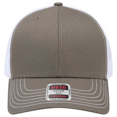 OTTO 112-1 6 Panel Mid Profile Mesh Back Trucker Cap - Ol.Grn/Ol.Grn/Wht - Ol.Grn/Ol.Grn/Wht / 7 3/8’’ - 7 5/8’’