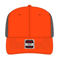 OTTO 112-1 6 Panel Mid Profile Mesh Back Trucker Cap - Org/Org/Blk - Org/Org/Blk / 7 3/8’’ - 7 5/8’’