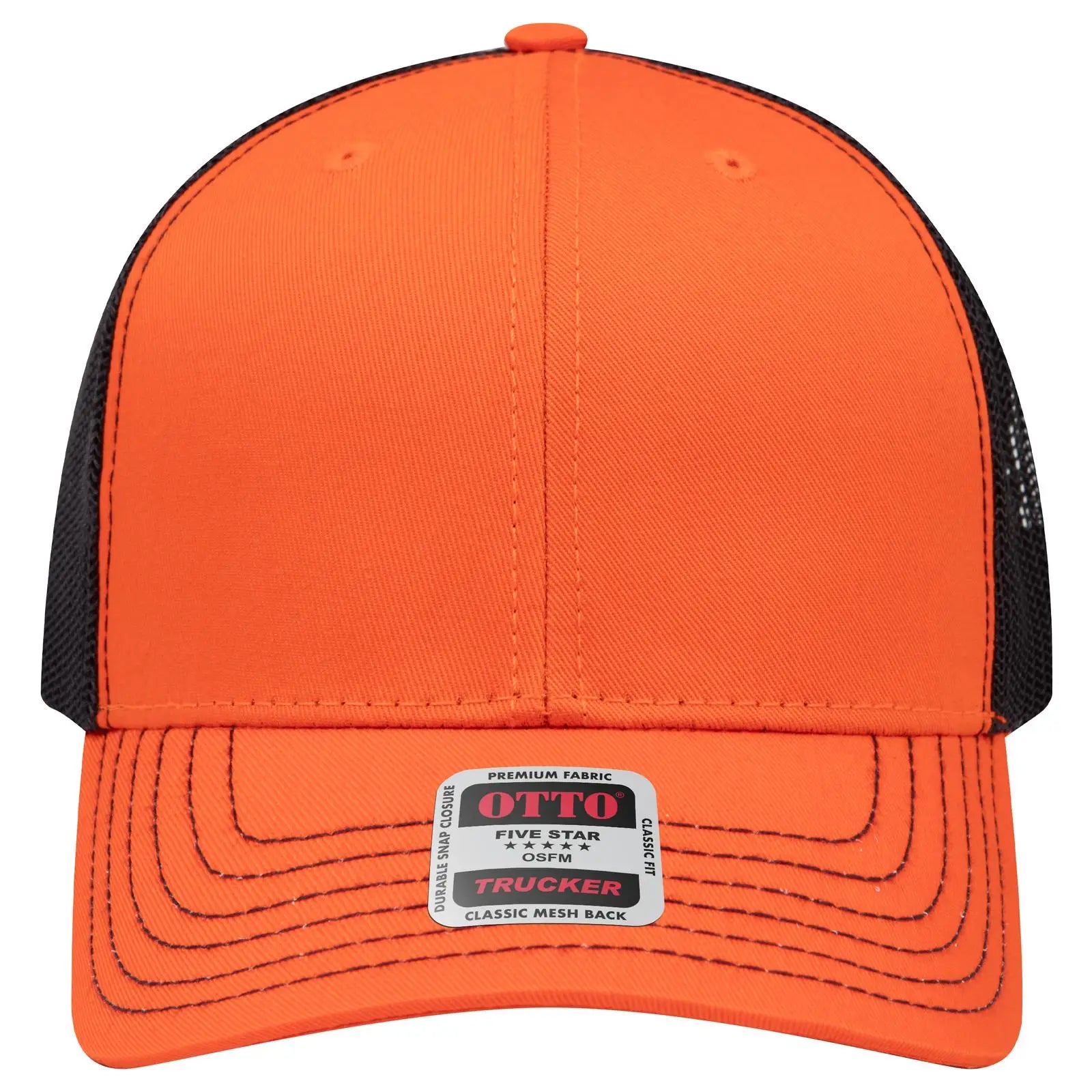 OTTO 112-1 6 Panel Mid Profile Mesh Back Trucker Cap - Org/Org/Blk - Org/Org/Blk / 7 3/8’’ - 7 5/8’’