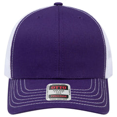 OTTO 112-1 6 Panel Mid Profile Mesh Back Trucker Cap - Pur/Pur/Wht - Pur/Pur/Wht / 7 3/8’’ - 7 5/8’’