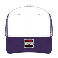OTTO 112-1 6 Panel Mid Profile Mesh Back Trucker Cap - Pur/Wht/Pur - Pur/Wht/Pur / 7 3/8’’ - 7 5/8’’