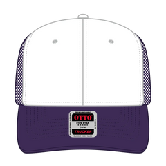 OTTO 112-1 6 Panel Mid Profile Mesh Back Trucker Cap - Pur/Wht/Pur - Pur/Wht/Pur / 7 3/8’’ - 7 5/8’’