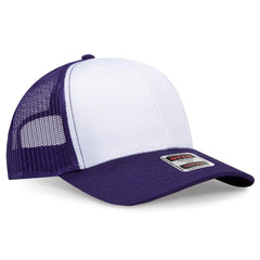 OTTO 112-1 6 Panel Mid Profile Mesh Back Trucker Cap - Pur/Wht/Pur - Pur/Wht/Pur / 7 3/8’’ - 7 5/8’’