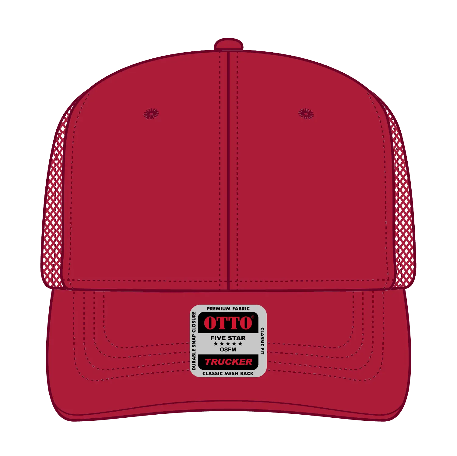 OTTO 112-1 6 Panel Mid Profile Mesh Back Trucker Cap - Red - Red / 7 3/8’’ - 7 5/8’’