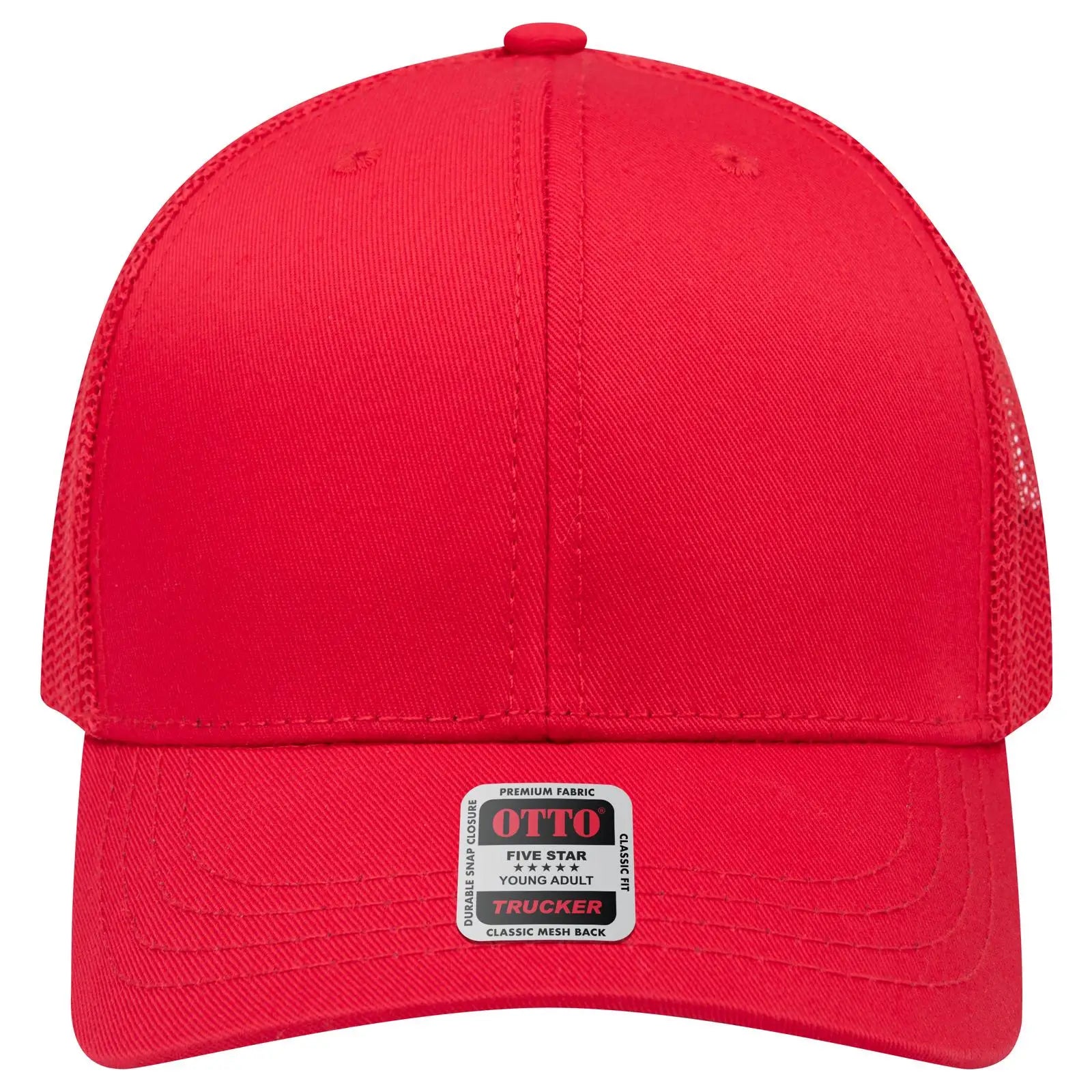 OTTO 112-1 6 Panel Mid Profile Mesh Back Trucker Cap - Red