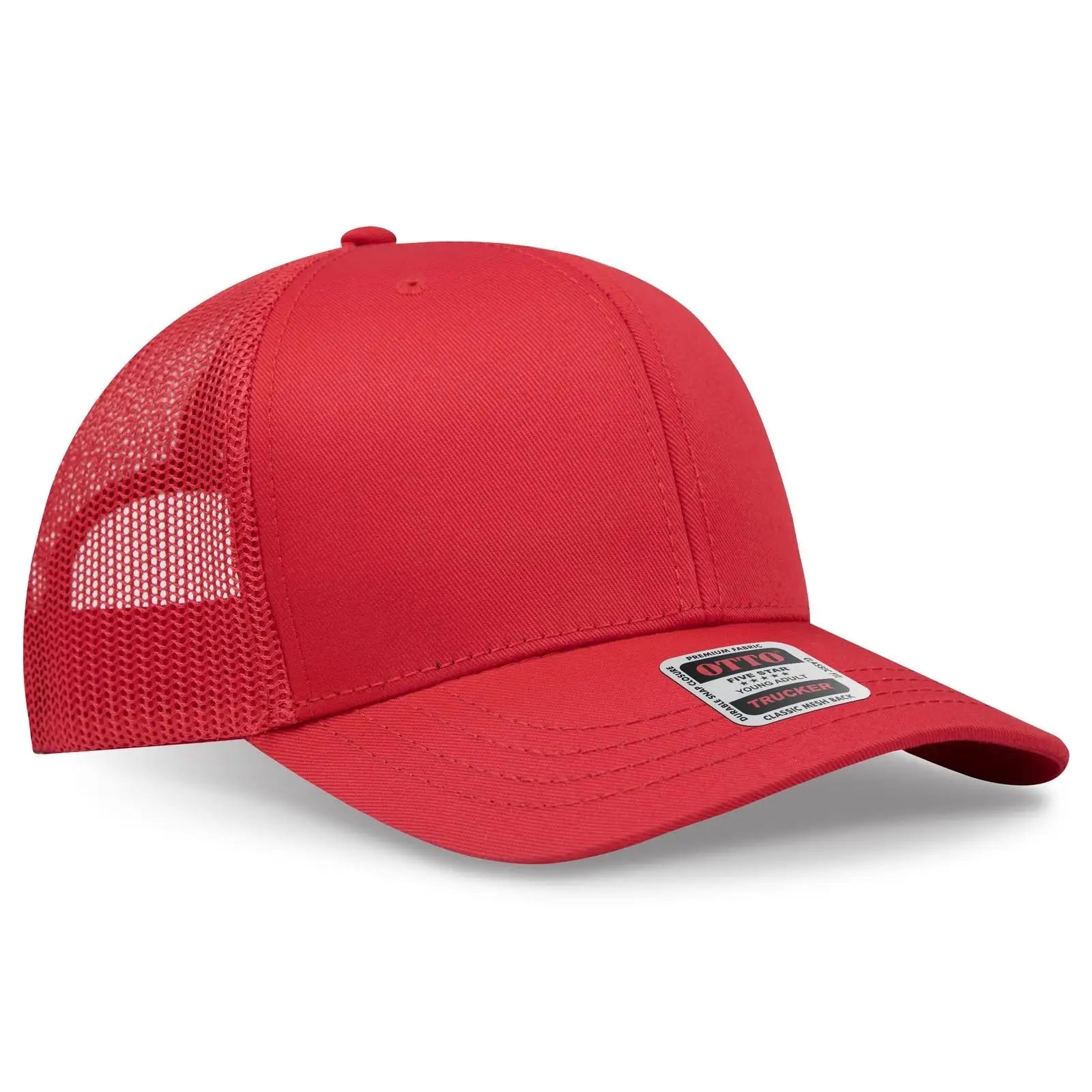 OTTO 112-1 6 Panel Mid Profile Mesh Back Trucker Cap - Red