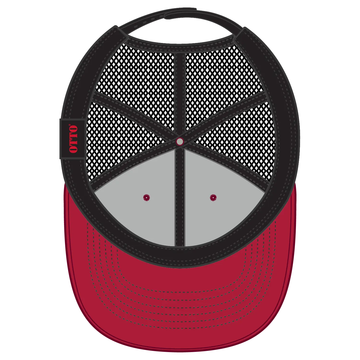 OTTO 112-1 6 Panel Mid Profile Mesh Back Trucker Cap - Red/Red/Blk - Red/Red/Blk / 7 3/8’’ - 7 5/8’’