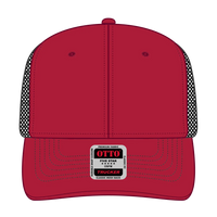 OTTO 112-1 6 Panel Mid Profile Mesh Back Trucker Cap - Red/Red/Blk - Red/Red/Blk / 7 3/8’’ - 7 5/8’’
