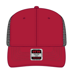 OTTO 112-1 6 Panel Mid Profile Mesh Back Trucker Cap - Red/Red/Blk - Red/Red/Blk / 7 3/8’’ - 7 5/8’’