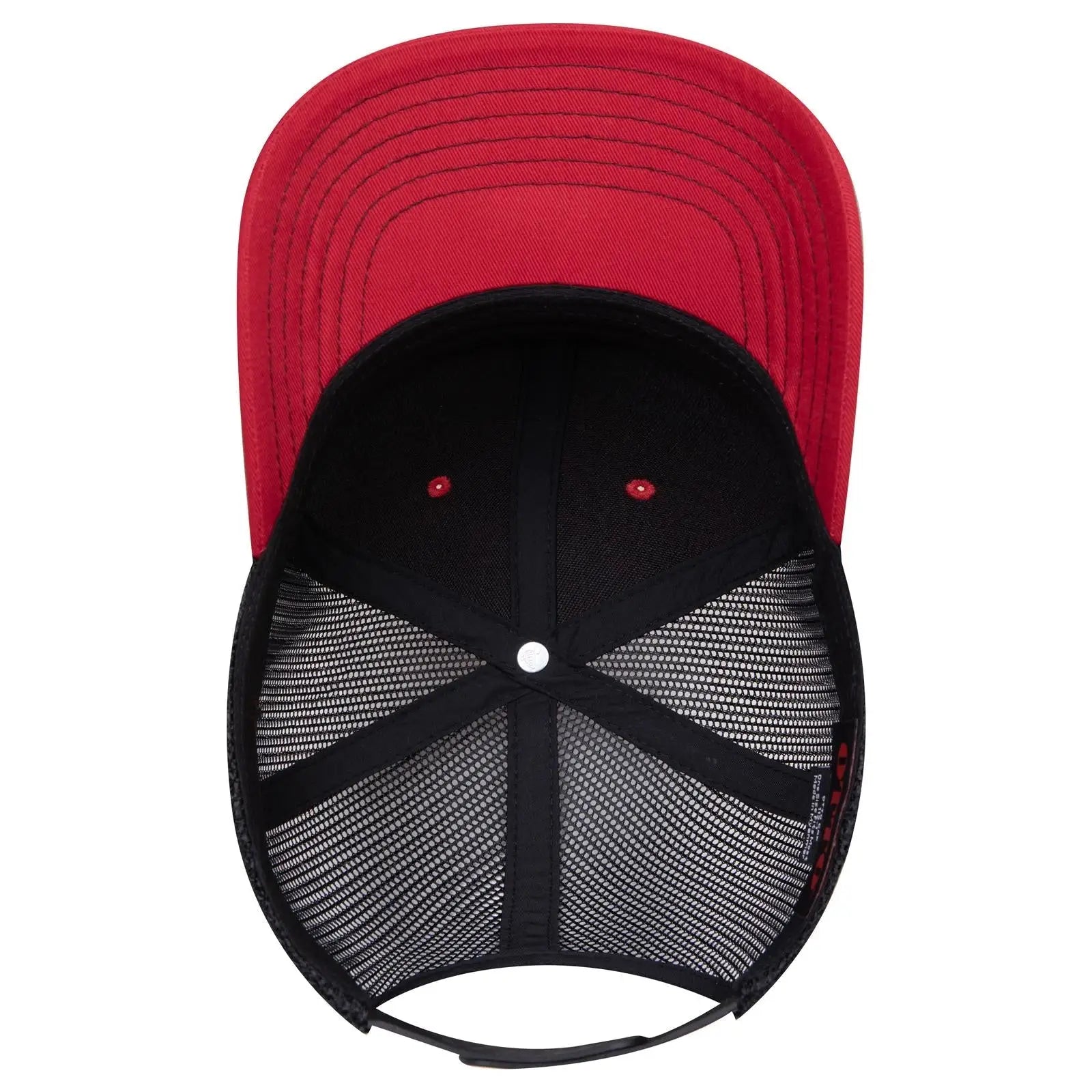 OTTO 112-1 6 Panel Mid Profile Mesh Back Trucker Cap - Red/Red/Blk - Red/Red/Blk / 7 3/8’’ - 7 5/8’’