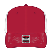OTTO 112-1 6 Panel Mid Profile Mesh Back Trucker Cap - Red/Red/Wht - Red/Red/Wht / 7 3/8’’ - 7 5/8’’