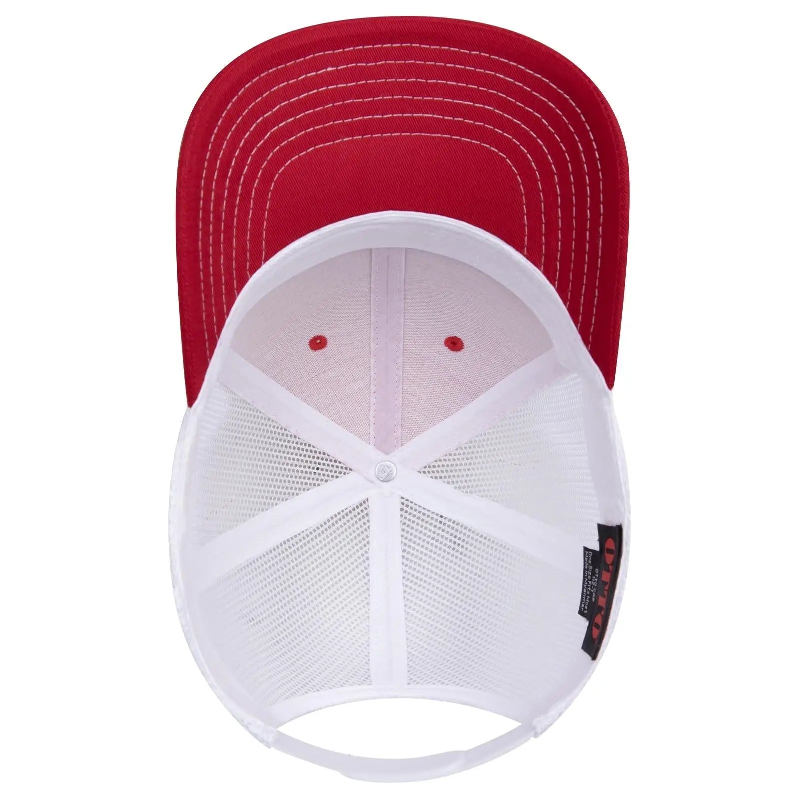 OTTO 112-1 6 Panel Mid Profile Mesh Back Trucker Cap - Red/Red/Wht - Red/Red/Wht / 7 3/8’’ - 7 5/8’’
