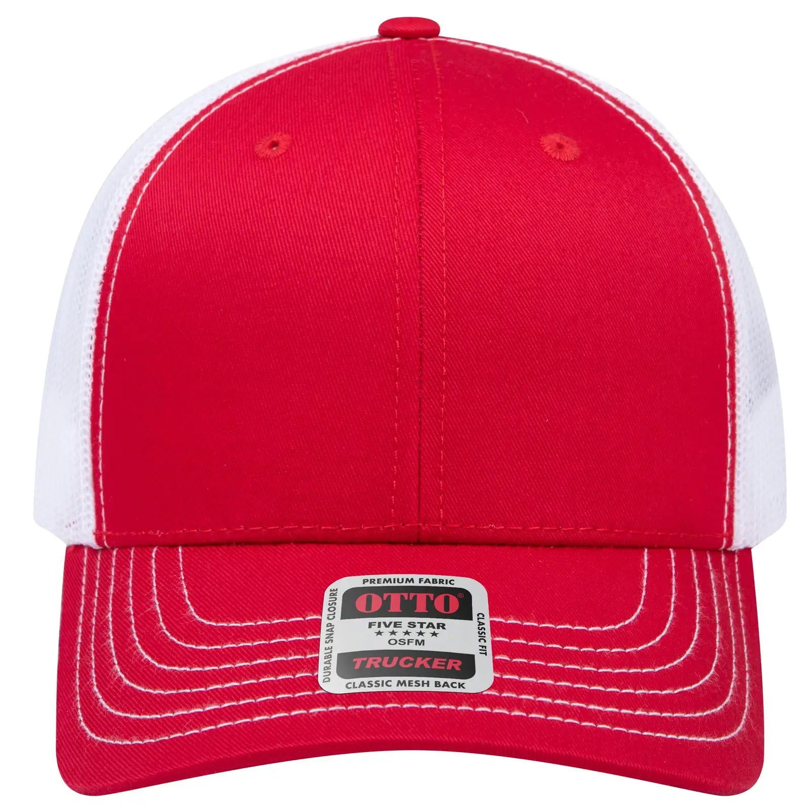 OTTO 112-1 6 Panel Mid Profile Mesh Back Trucker Cap - Red/Red/Wht - Red/Red/Wht / 7 3/8’’ - 7 5/8’’