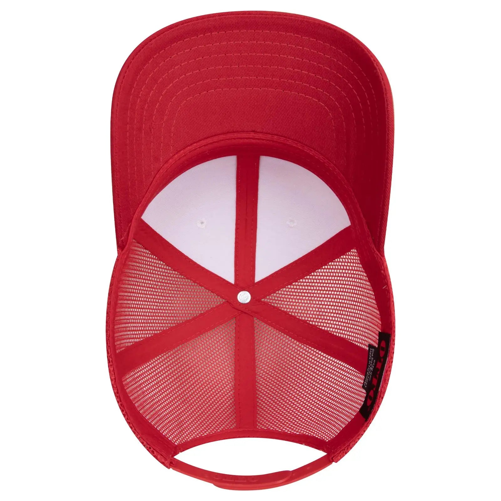 OTTO 112-1 6 Panel Mid Profile Mesh Back Trucker Cap - Red/Wht/Red - Red/Wht/Red / 7 3/8’’ - 7 5/8’’