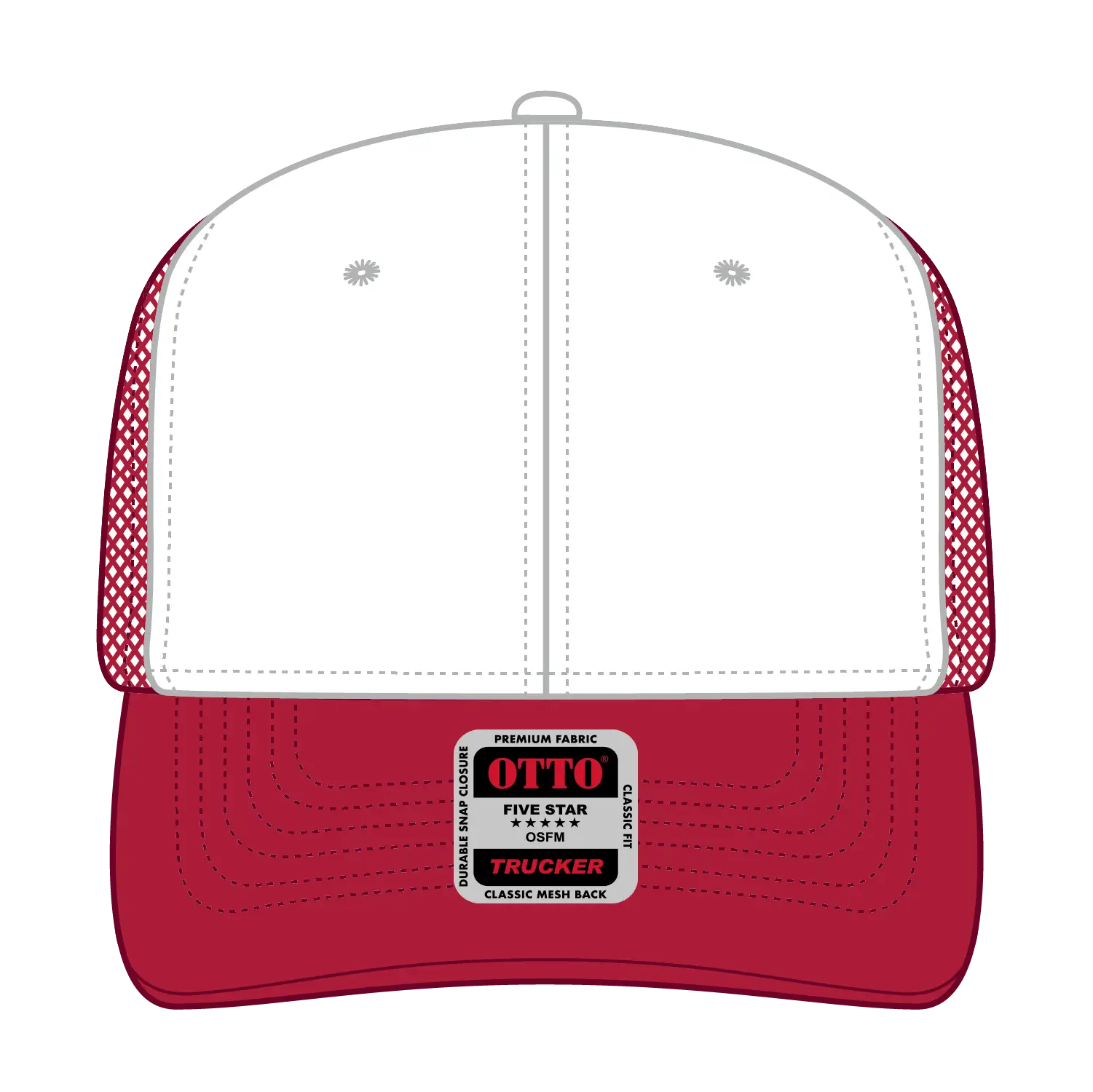 OTTO 112-1 6 Panel Mid Profile Mesh Back Trucker Cap - Red/Wht/Red - Red/Wht/Red / 7 3/8’’ - 7 5/8’’
