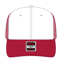 OTTO 112-1 6 Panel Mid Profile Mesh Back Trucker Cap - Red/Wht/Red - Red/Wht/Red / 7 3/8’’ - 7 5/8’’