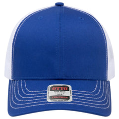 OTTO 112-1 6 Panel Mid Profile Mesh Back Trucker Cap - Ryl/Ryl/Wht - Ryl/Ryl/Wht / 7 3/8’’ - 7 5/8’’