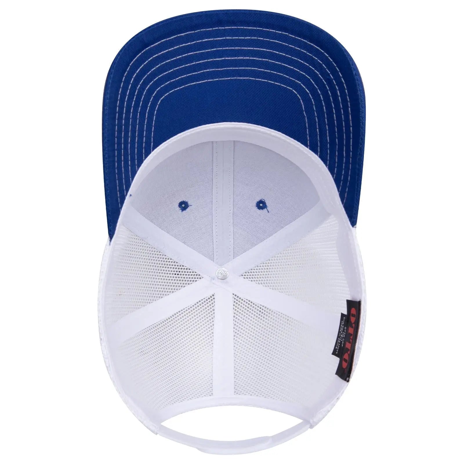 OTTO 112-1 6 Panel Mid Profile Mesh Back Trucker Cap - Ryl/Ryl/Wht - Ryl/Ryl/Wht / 7 3/8’’ - 7 5/8’’
