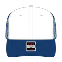 OTTO 112-1 6 Panel Mid Profile Mesh Back Trucker Cap - Ryl/Wht/Ryl - Ryl/Wht/Ryl / 7 3/8’’ - 7 5/8’’