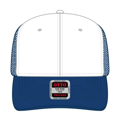 OTTO 112-1 6 Panel Mid Profile Mesh Back Trucker Cap - Ryl/Wht/Ryl - Ryl/Wht/Ryl / 7 3/8’’ - 7 5/8’’