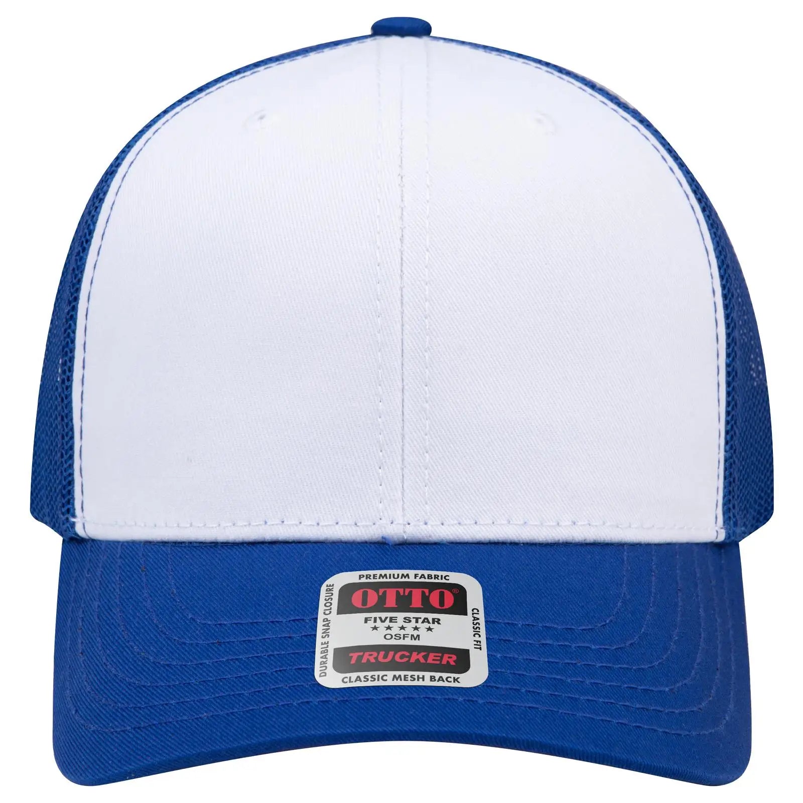 OTTO 112-1 6 Panel Mid Profile Mesh Back Trucker Cap - Ryl/Wht/Ryl - Ryl/Wht/Ryl / 7 3/8’’ - 7 5/8’’